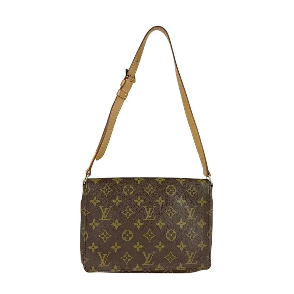 Louis Vuitton Monogram Musette Tango Canvas Shoulder Bag Gold Brown